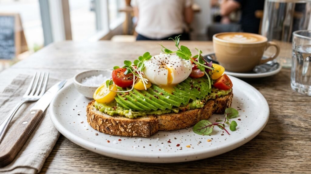Fresh avocado toast with egg and tomatoes. 𝐐𝐮𝐢𝐜𝐤 𝐚𝐧𝐝 𝐇𝐞𝐚𝐥𝐭𝐡𝐲 𝐁𝐫𝐞𝐚𝐤𝐟𝐚𝐬𝐭 𝐈𝐝𝐞𝐚𝐬