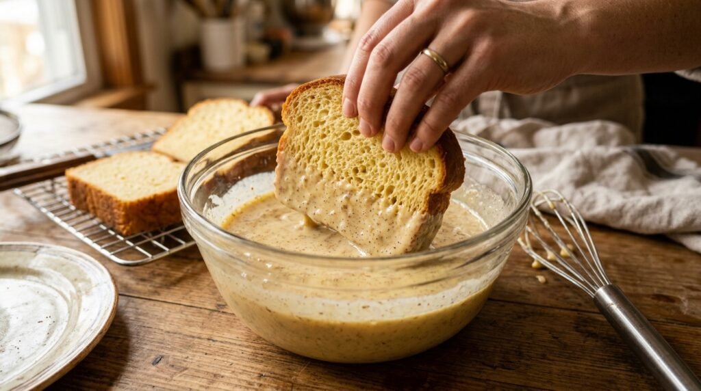 Bread Dipped in Egg Custard for French Toast