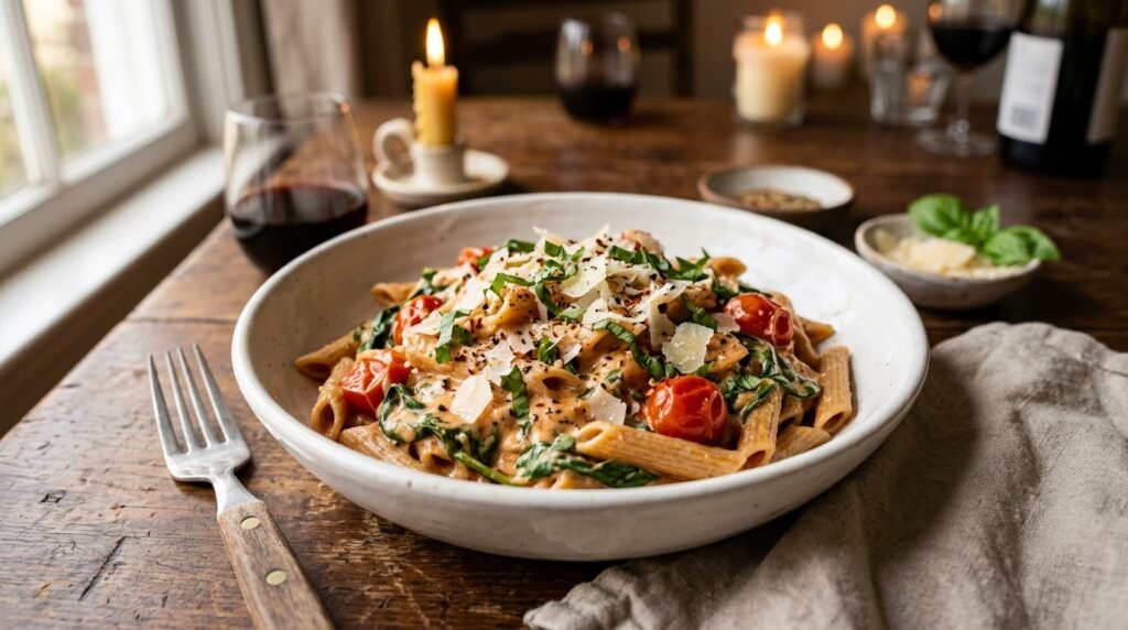 Creamy Tomato Basil Pasta with Spinach