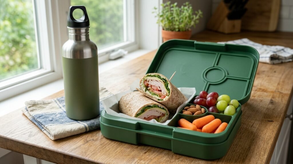 Healthy turkey and cheese wrap lunch box