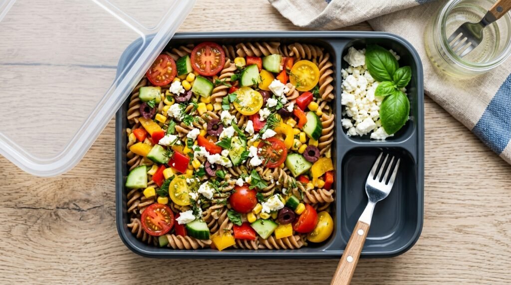 Healthy vegetable pasta salad lunch box recipe
