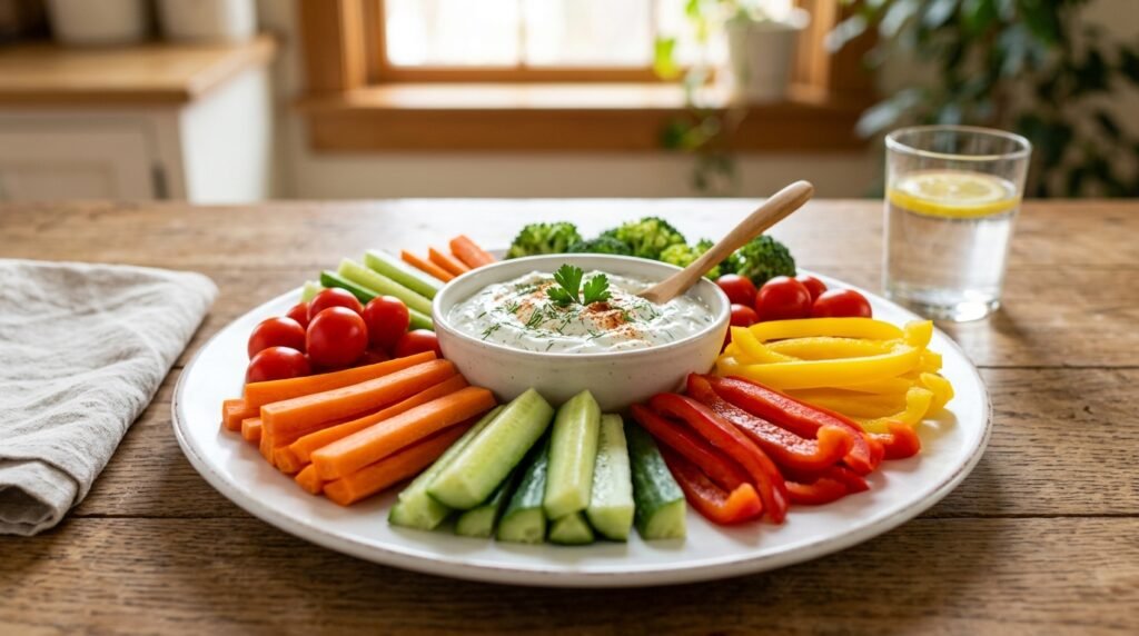 Vegetable sticks with healthy yogurt dip